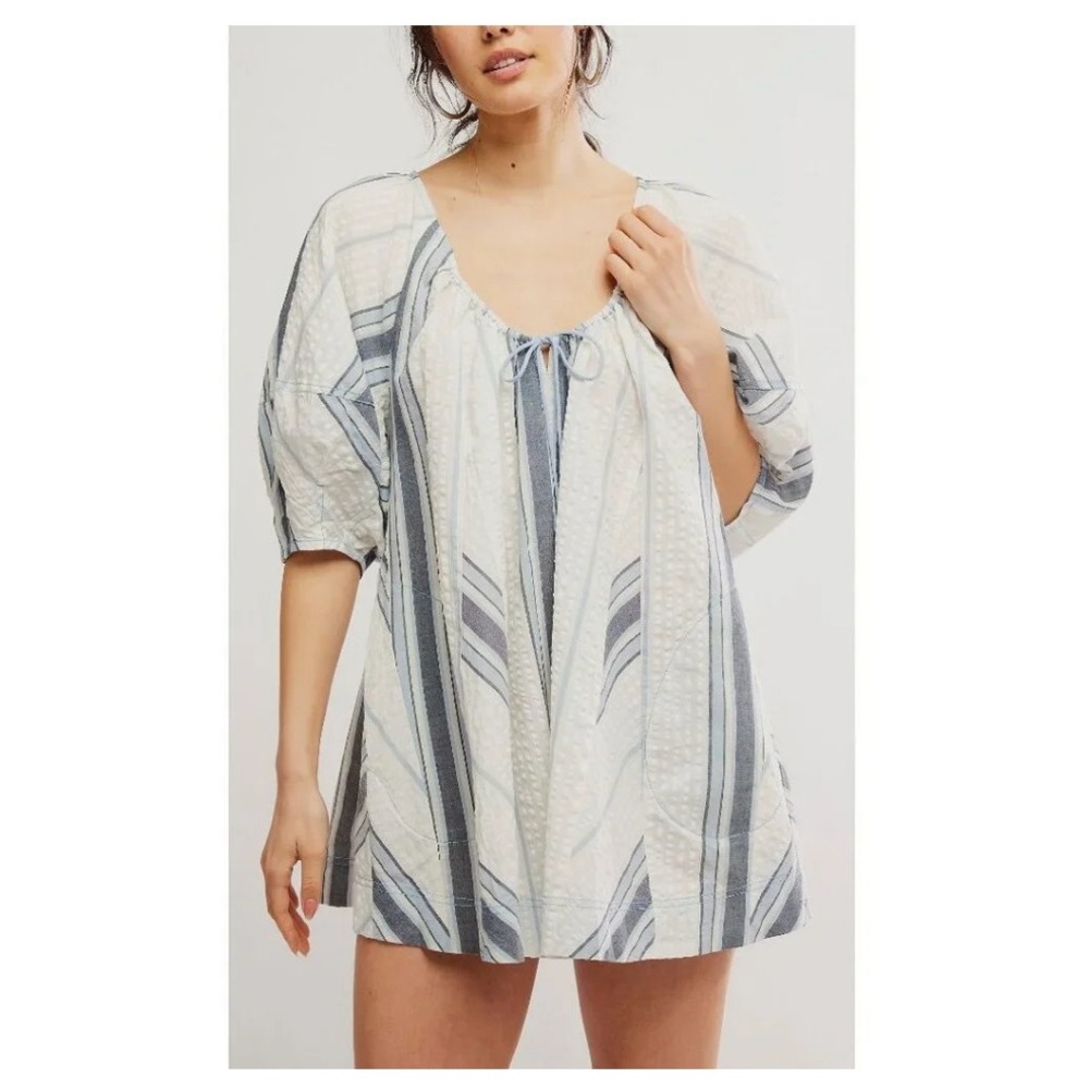 free people bop around romper in seaside stripe ivory, women size x-small xs